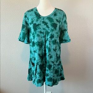 Logo Lounge Tie Dye Ruffle Sleeve TShirt Green Size XL